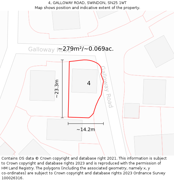 4, GALLOWAY ROAD, SWINDON, SN25 1WT: Plot and title map