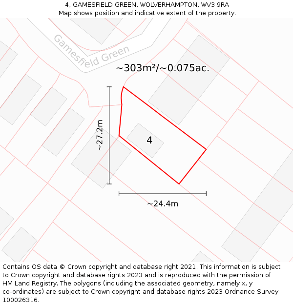 4, GAMESFIELD GREEN, WOLVERHAMPTON, WV3 9RA: Plot and title map