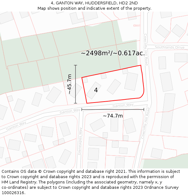 4, GANTON WAY, HUDDERSFIELD, HD2 2ND: Plot and title map