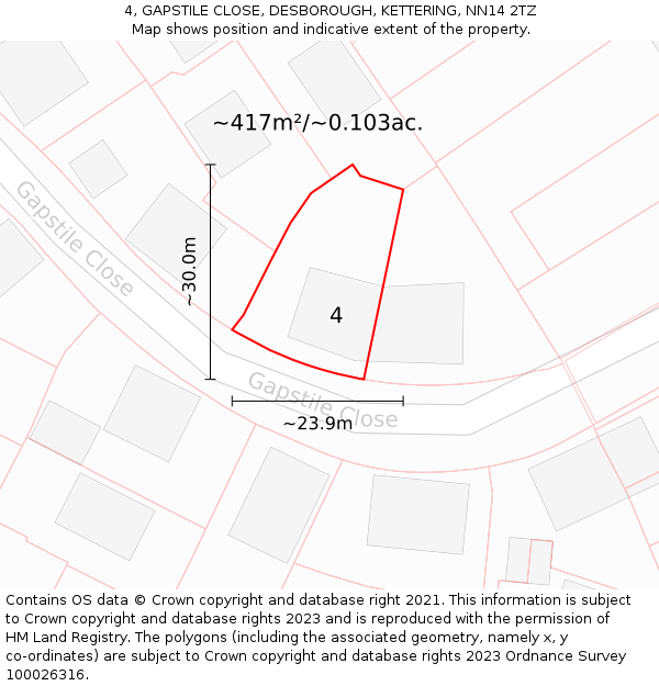 4, GAPSTILE CLOSE, DESBOROUGH, KETTERING, NN14 2TZ: Plot and title map