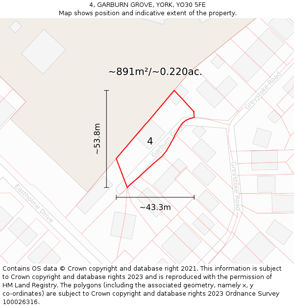 4, GARBURN GROVE, YORK, YO30 5FE: Plot and title map