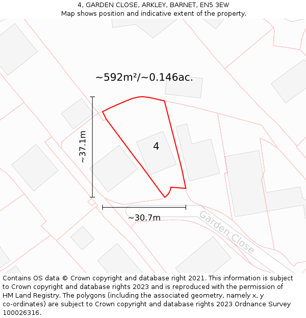 4, GARDEN CLOSE, ARKLEY, BARNET, EN5 3EW: Plot and title map
