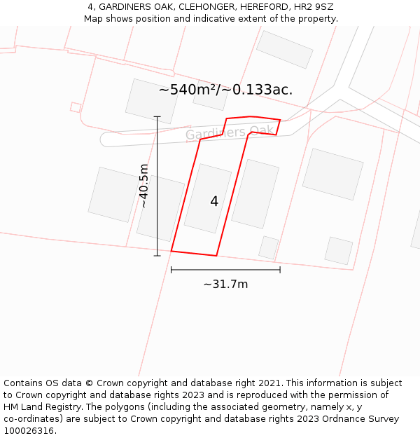 4, GARDINERS OAK, CLEHONGER, HEREFORD, HR2 9SZ: Plot and title map