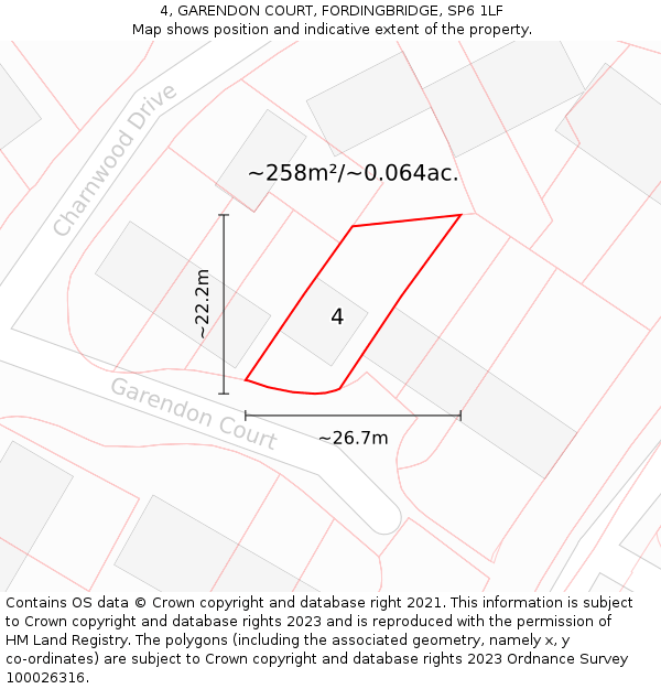 4, GARENDON COURT, FORDINGBRIDGE, SP6 1LF: Plot and title map