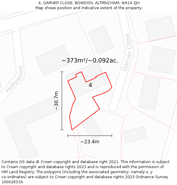4, GARNER CLOSE, BOWDON, ALTRINCHAM, WA14 2JH: Plot and title map