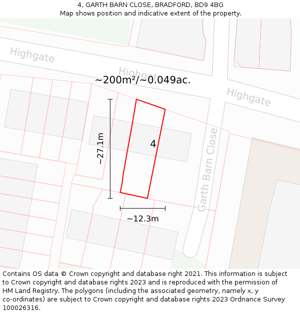4, GARTH BARN CLOSE, BRADFORD, BD9 4BG: Plot and title map