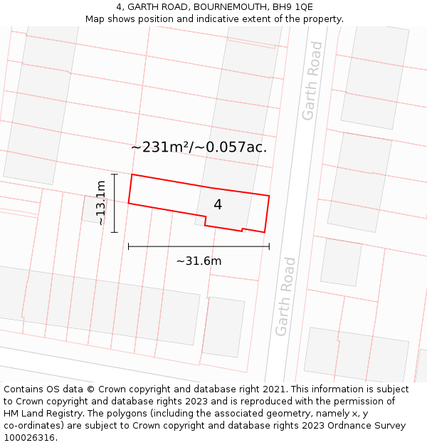 4, GARTH ROAD, BOURNEMOUTH, BH9 1QE: Plot and title map