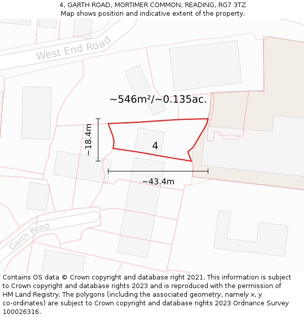4, GARTH ROAD, MORTIMER COMMON, READING, RG7 3TZ: Plot and title map