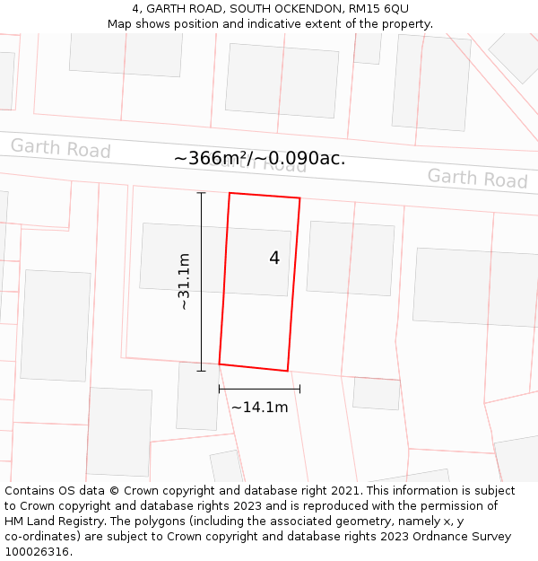 4, GARTH ROAD, SOUTH OCKENDON, RM15 6QU: Plot and title map