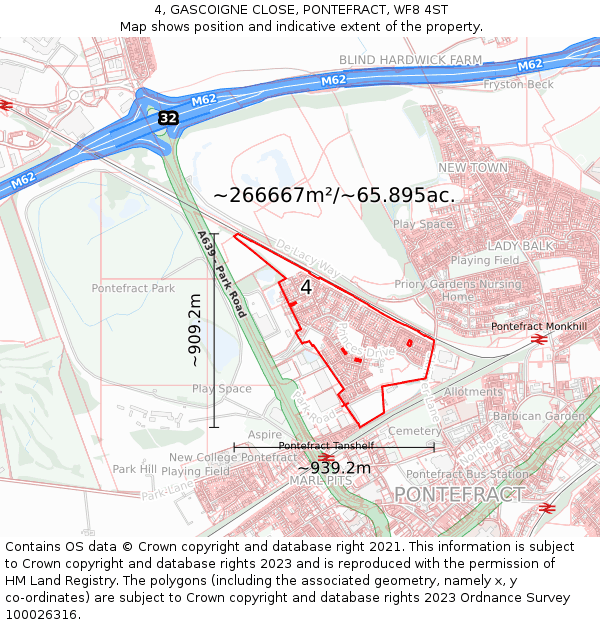 4, GASCOIGNE CLOSE, PONTEFRACT, WF8 4ST: Plot and title map