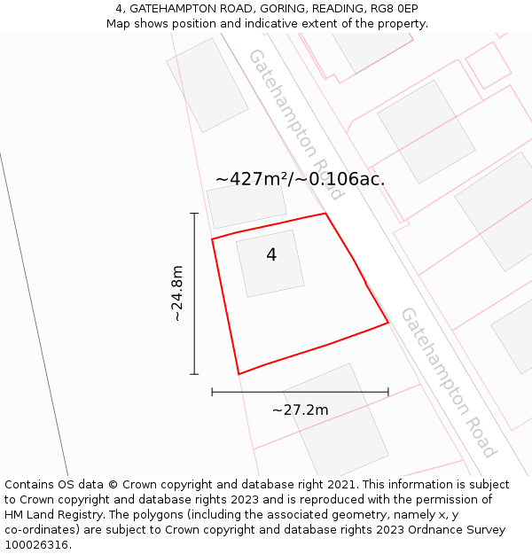 4, GATEHAMPTON ROAD, GORING, READING, RG8 0EP: Plot and title map