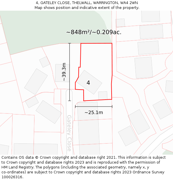 4, GATELEY CLOSE, THELWALL, WARRINGTON, WA4 2WN: Plot and title map