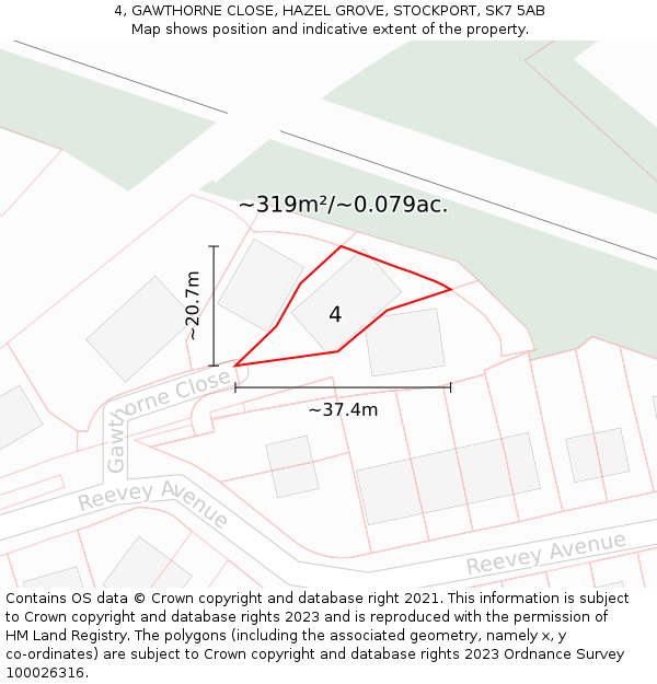 4, GAWTHORNE CLOSE, HAZEL GROVE, STOCKPORT, SK7 5AB: Plot and title map