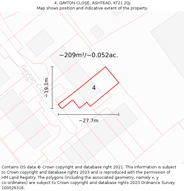 4, GAYTON CLOSE, ASHTEAD, KT21 2QJ: Plot and title map