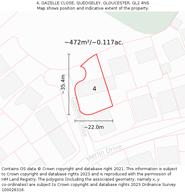 4, GAZELLE CLOSE, QUEDGELEY, GLOUCESTER, GL2 4NS: Plot and title map