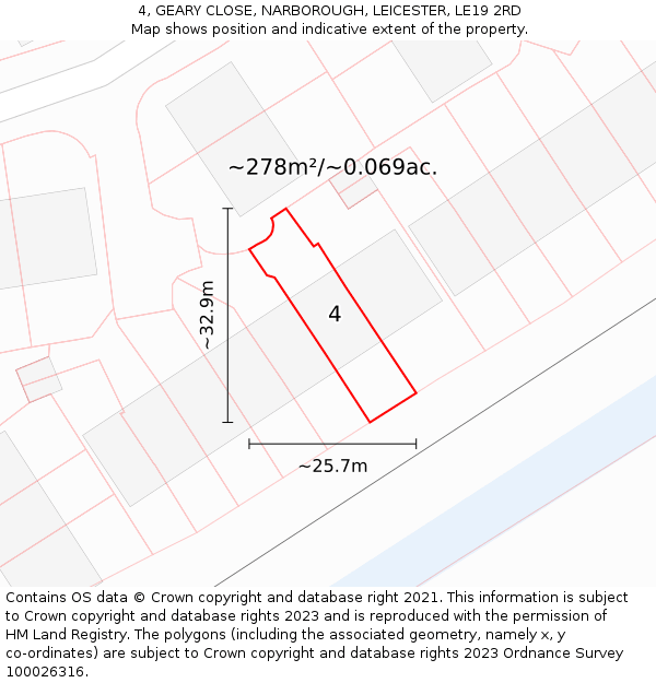 4, GEARY CLOSE, NARBOROUGH, LEICESTER, LE19 2RD: Plot and title map
