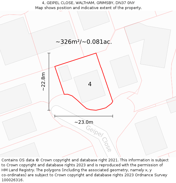 4, GEIPEL CLOSE, WALTHAM, GRIMSBY, DN37 0NY: Plot and title map