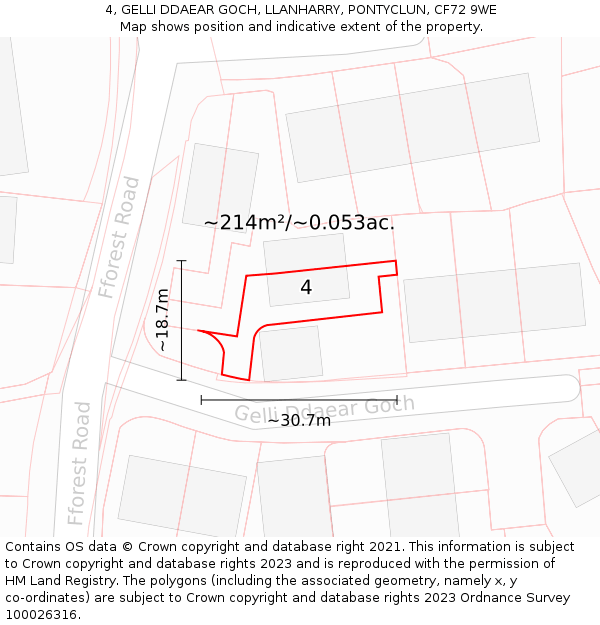 4, GELLI DDAEAR GOCH, LLANHARRY, PONTYCLUN, CF72 9WE: Plot and title map