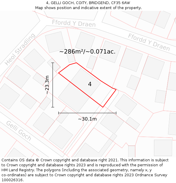 4, GELLI GOCH, COITY, BRIDGEND, CF35 6AW: Plot and title map