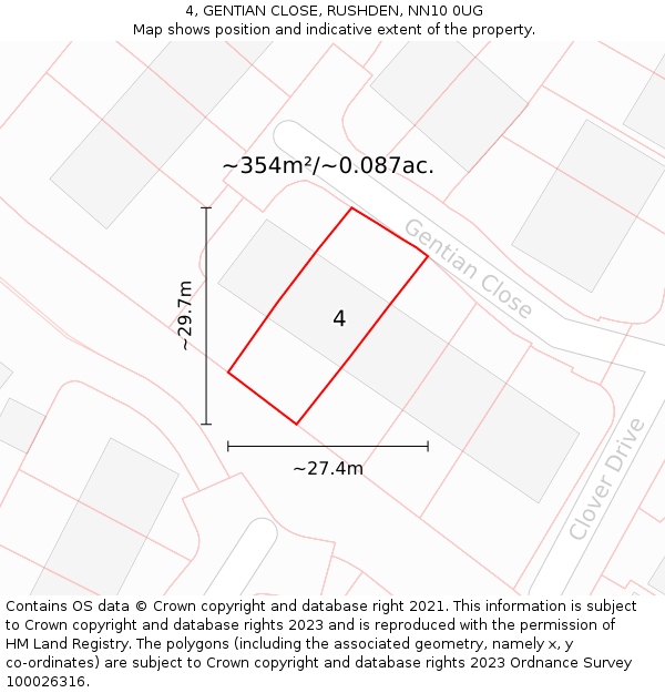 4, GENTIAN CLOSE, RUSHDEN, NN10 0UG: Plot and title map