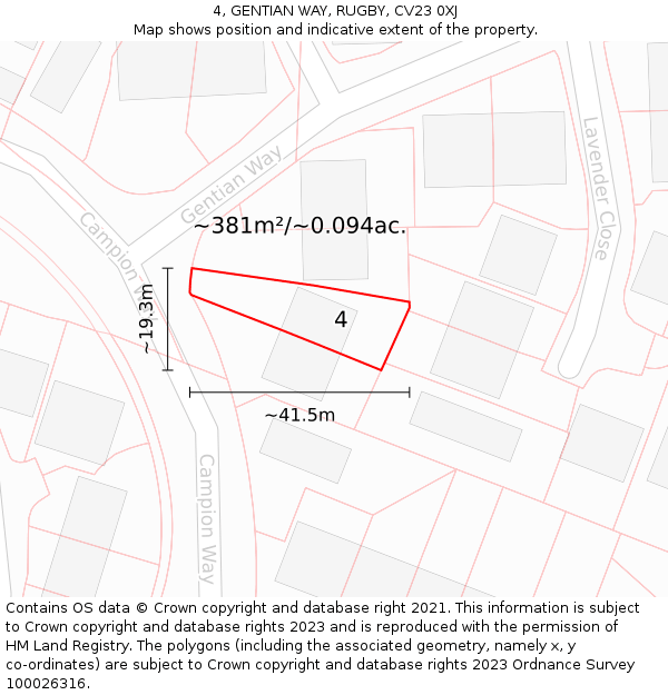 4, GENTIAN WAY, RUGBY, CV23 0XJ: Plot and title map