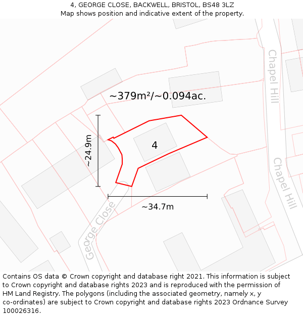 4, GEORGE CLOSE, BACKWELL, BRISTOL, BS48 3LZ: Plot and title map