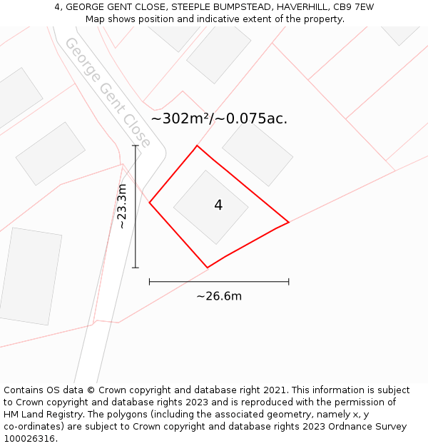 4, GEORGE GENT CLOSE, STEEPLE BUMPSTEAD, HAVERHILL, CB9 7EW: Plot and title map