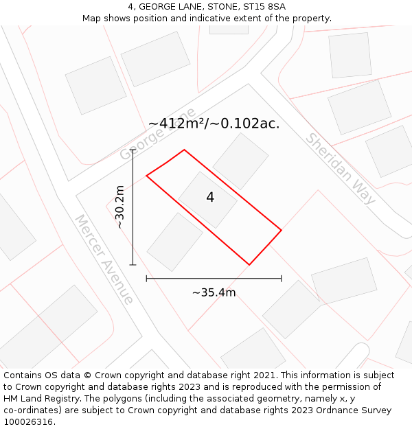 4, GEORGE LANE, STONE, ST15 8SA: Plot and title map