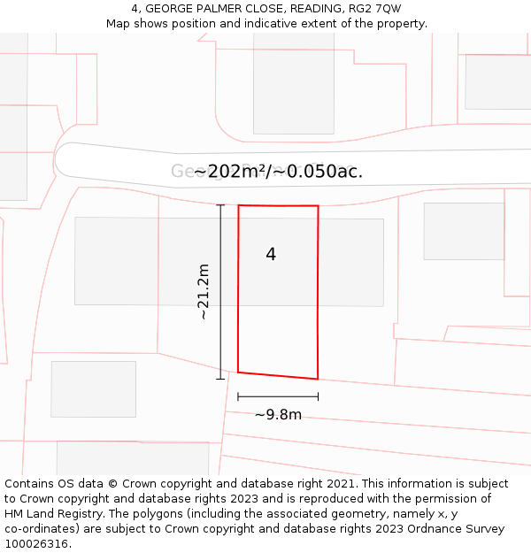 4, GEORGE PALMER CLOSE, READING, RG2 7QW: Plot and title map