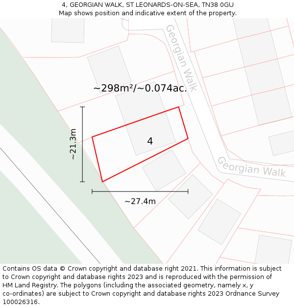 4, GEORGIAN WALK, ST LEONARDS-ON-SEA, TN38 0GU: Plot and title map