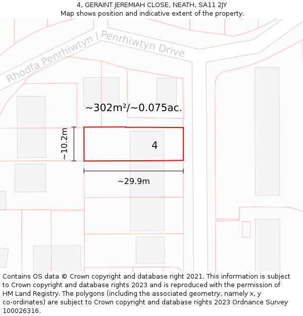 4, GERAINT JEREMIAH CLOSE, NEATH, SA11 2JY: Plot and title map