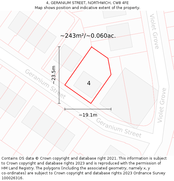 4, GERANIUM STREET, NORTHWICH, CW8 4FE: Plot and title map