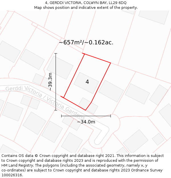4, GERDDI VICTORIA, COLWYN BAY, LL29 6DQ: Plot and title map