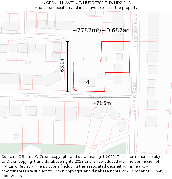 4, GERNHILL AVENUE, HUDDERSFIELD, HD2 2HR: Plot and title map