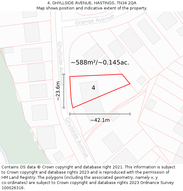 4, GHYLLSIDE AVENUE, HASTINGS, TN34 2QA: Plot and title map