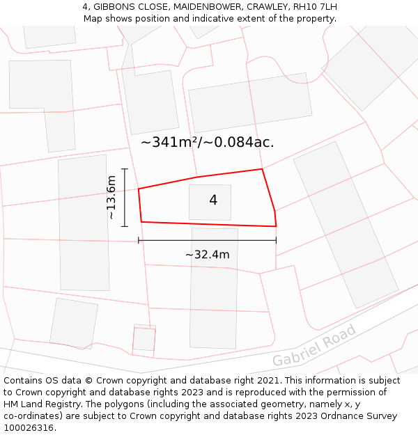 4, GIBBONS CLOSE, MAIDENBOWER, CRAWLEY, RH10 7LH: Plot and title map