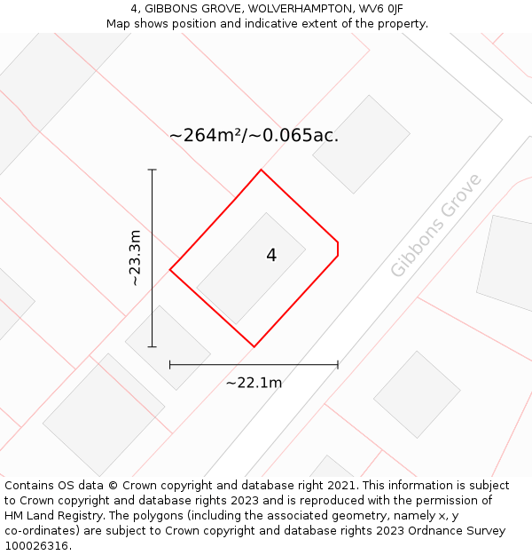 4, GIBBONS GROVE, WOLVERHAMPTON, WV6 0JF: Plot and title map