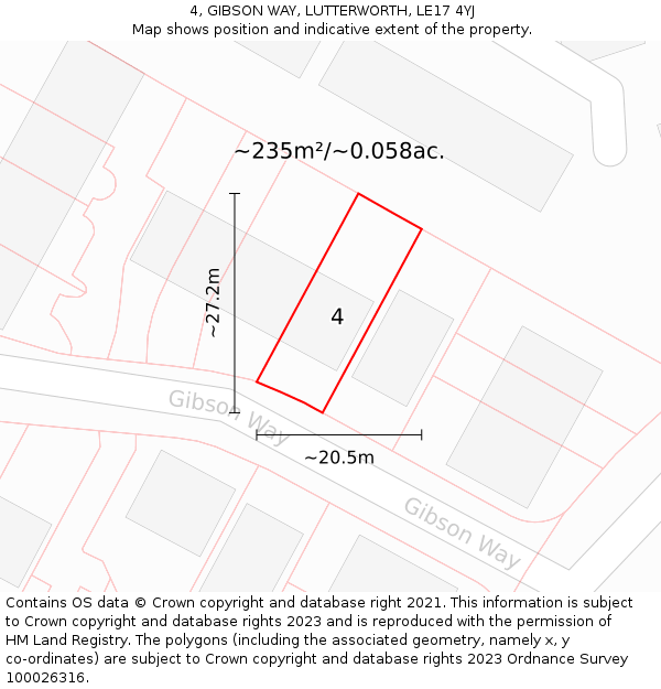 4, GIBSON WAY, LUTTERWORTH, LE17 4YJ: Plot and title map