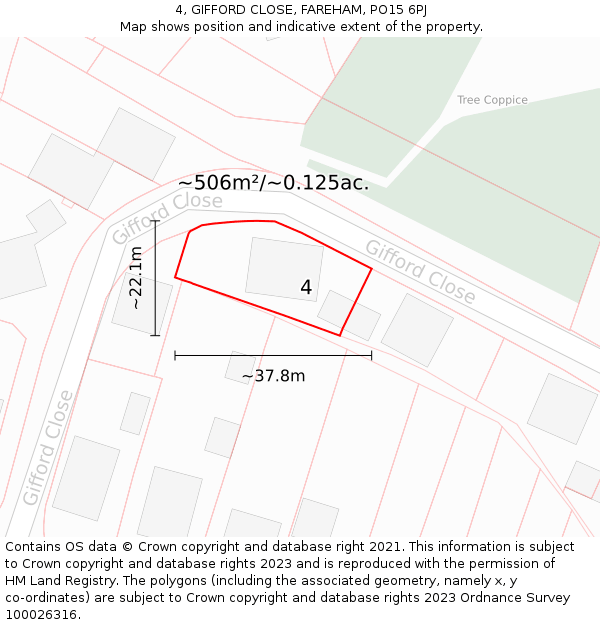4, GIFFORD CLOSE, FAREHAM, PO15 6PJ: Plot and title map