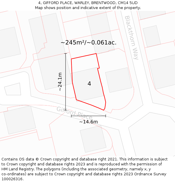 4, GIFFORD PLACE, WARLEY, BRENTWOOD, CM14 5UD: Plot and title map
