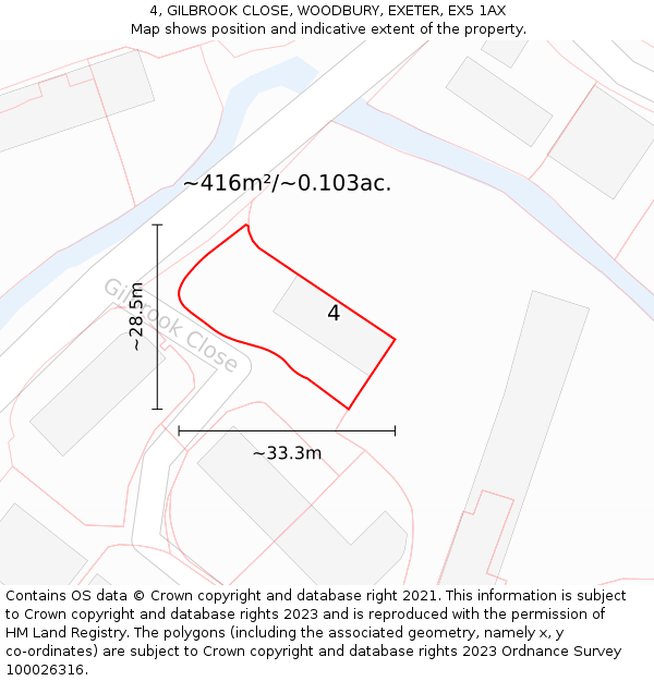 4, GILBROOK CLOSE, WOODBURY, EXETER, EX5 1AX: Plot and title map