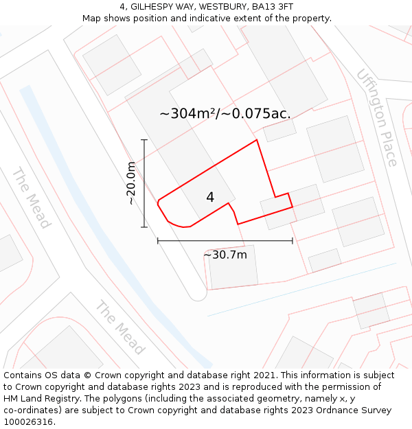 4, GILHESPY WAY, WESTBURY, BA13 3FT: Plot and title map