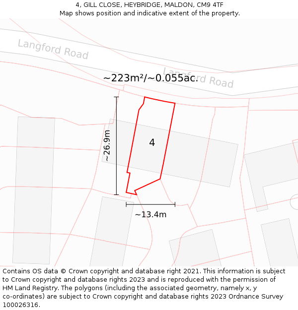 4, GILL CLOSE, HEYBRIDGE, MALDON, CM9 4TF: Plot and title map