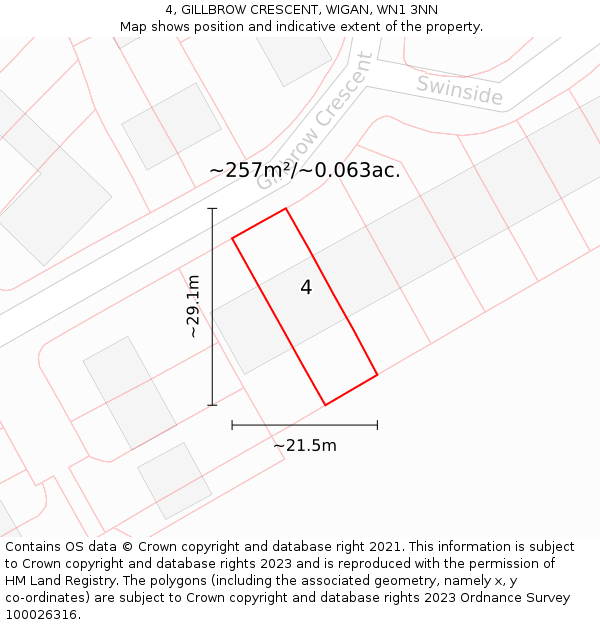 4, GILLBROW CRESCENT, WIGAN, WN1 3NN: Plot and title map