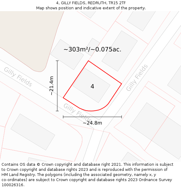 4, GILLY FIELDS, REDRUTH, TR15 2TF: Plot and title map