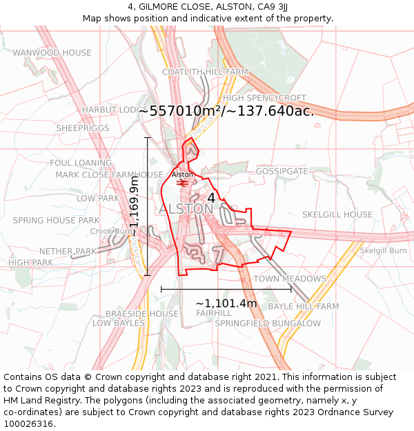 4, GILMORE CLOSE, ALSTON, CA9 3JJ: Plot and title map