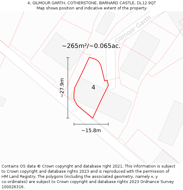 4, GILMOUR GARTH, COTHERSTONE, BARNARD CASTLE, DL12 9QT: Plot and title map