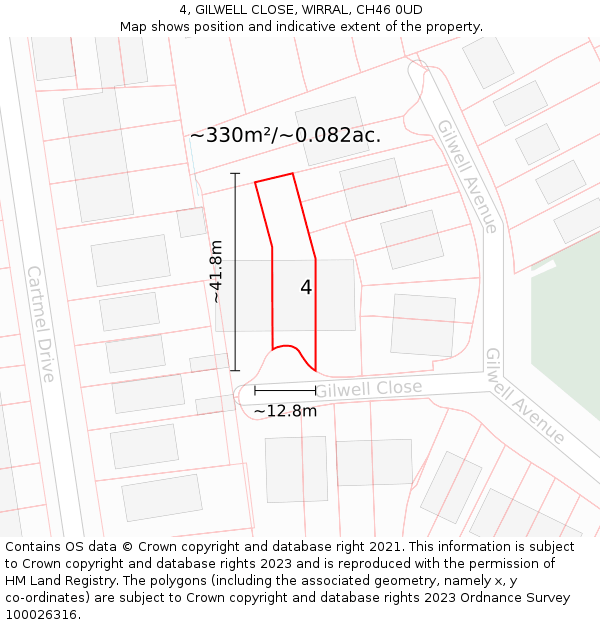 4, GILWELL CLOSE, WIRRAL, CH46 0UD: Plot and title map