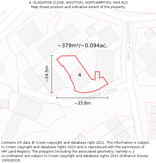 4, GLADIATOR CLOSE, WOOTTON, NORTHAMPTON, NN4 6LS: Plot and title map