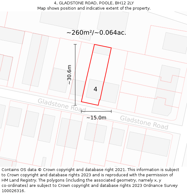 4, GLADSTONE ROAD, POOLE, BH12 2LY: Plot and title map